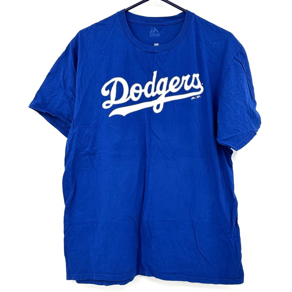 Majestic Size Large LA‎ Dodgers Short Sleeve T-Shirt Tee Top Blue White Kershaw
